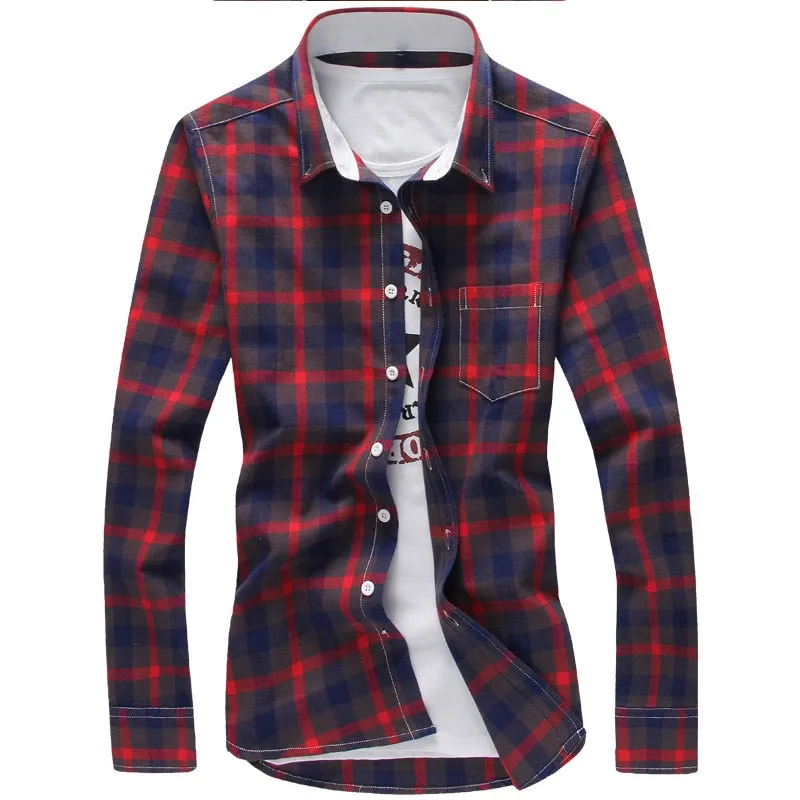 5XL Plaid Men Checkered Shirt Brand New Fashion