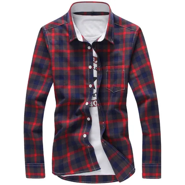 5XL Plaid Men Checkered Shirt Brand New Fashion