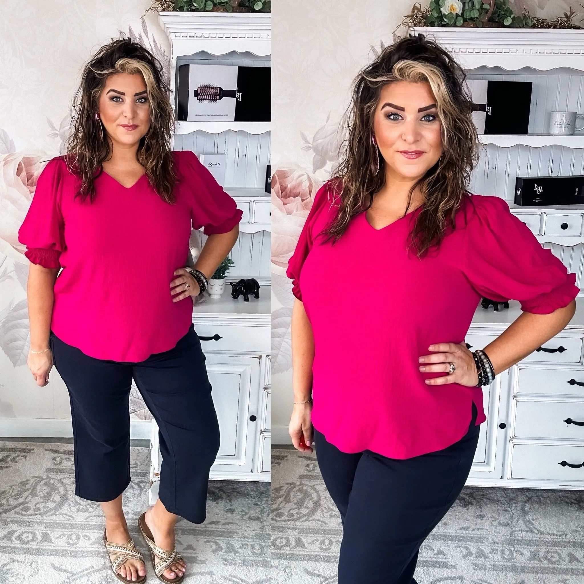 Back To Your Roots Puff Sleeve Top - Magenta