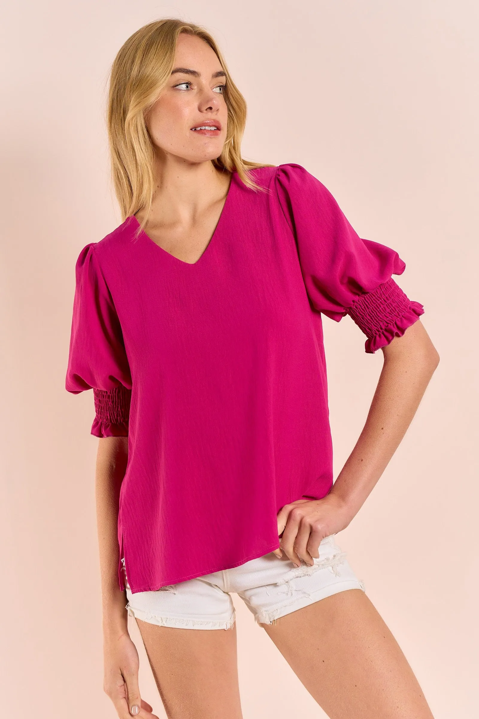 Back To Your Roots Puff Sleeve Top - Magenta