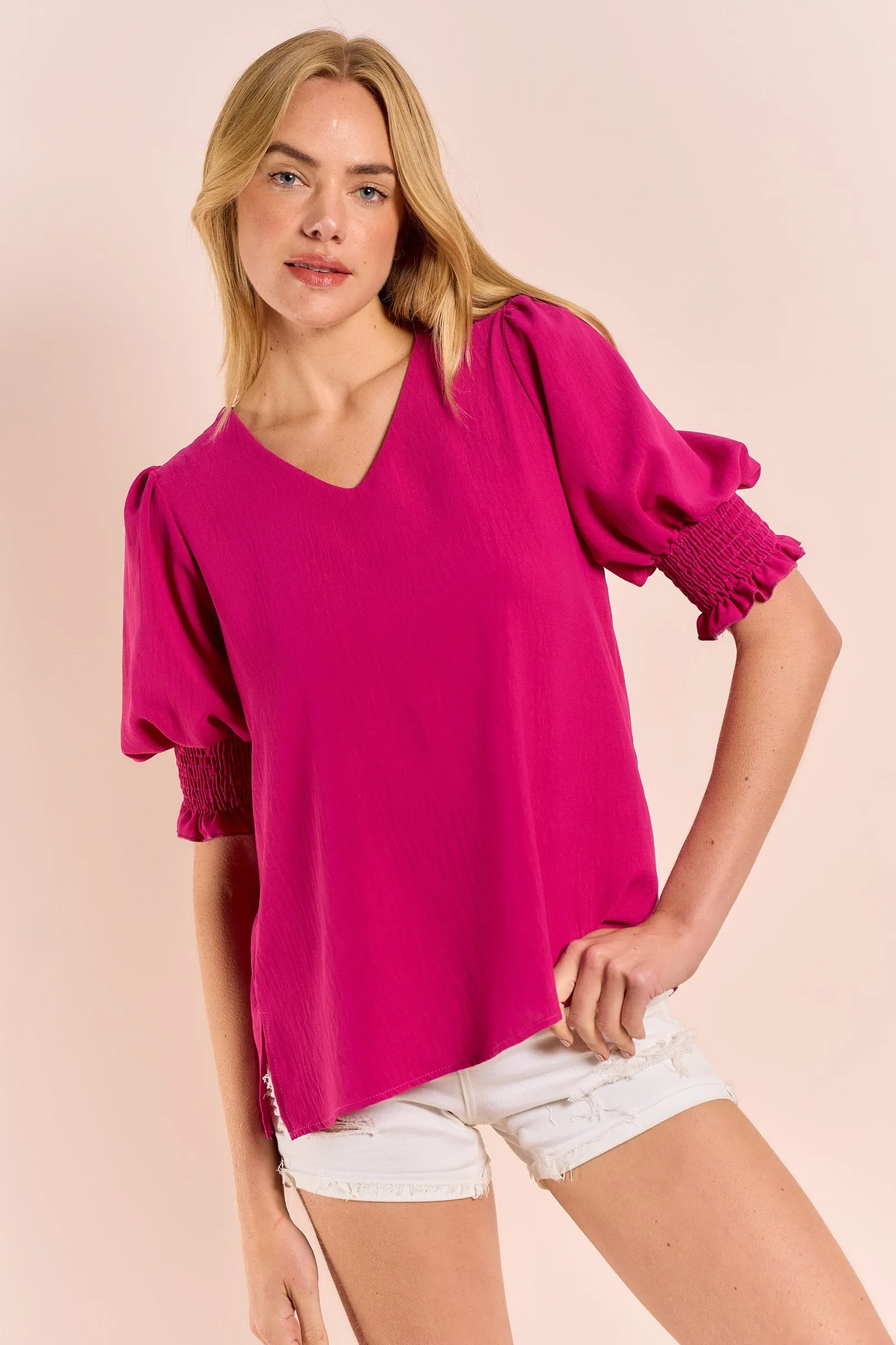 Back To Your Roots Puff Sleeve Top - Magenta