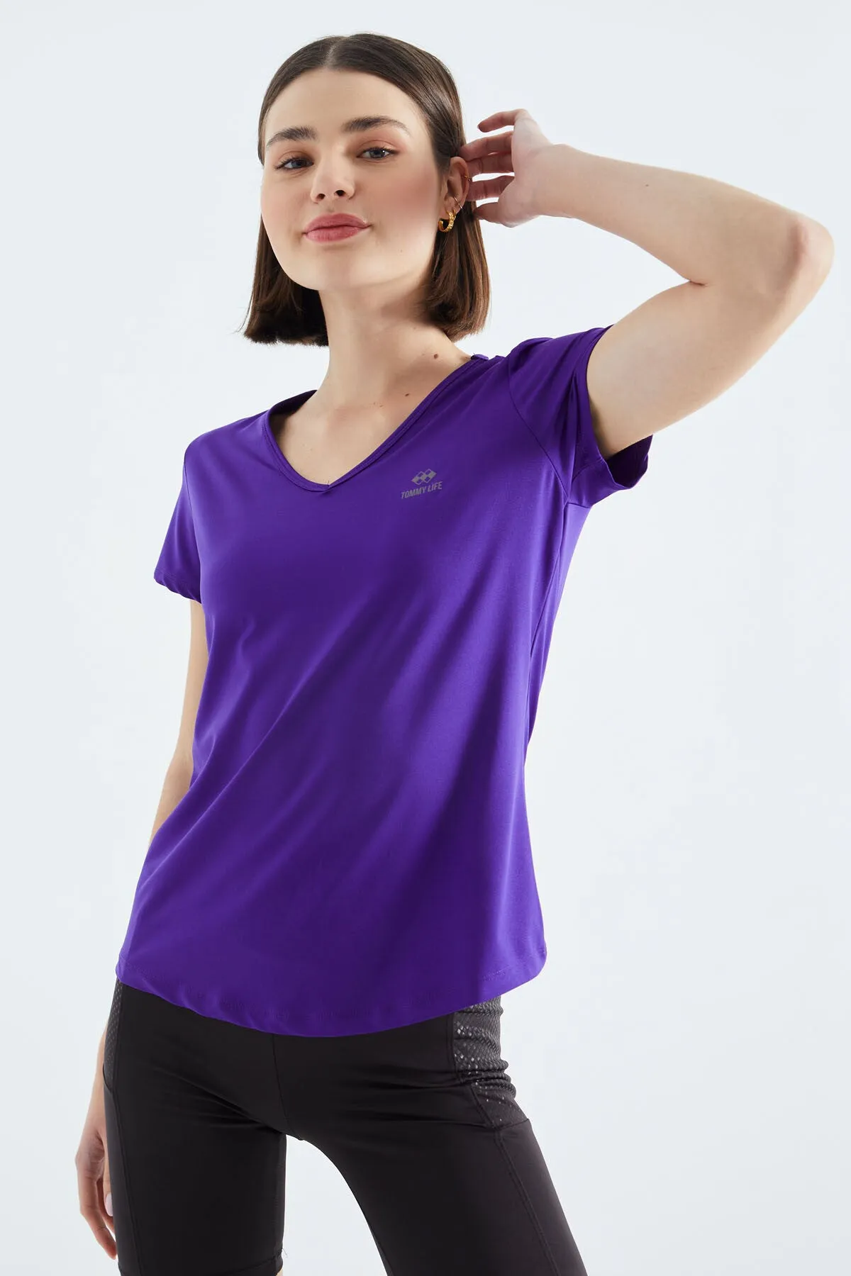 basic kisa kol standart kalip v yaka kadin t-shirt - 97145