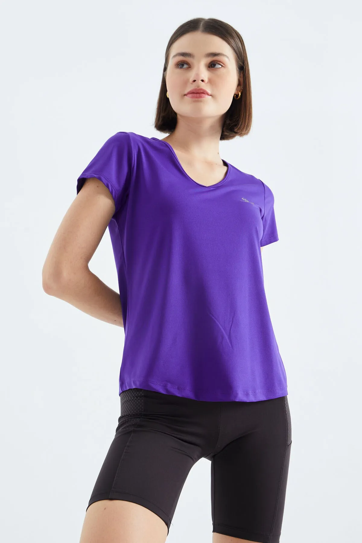 basic kisa kol standart kalip v yaka kadin t-shirt - 97145