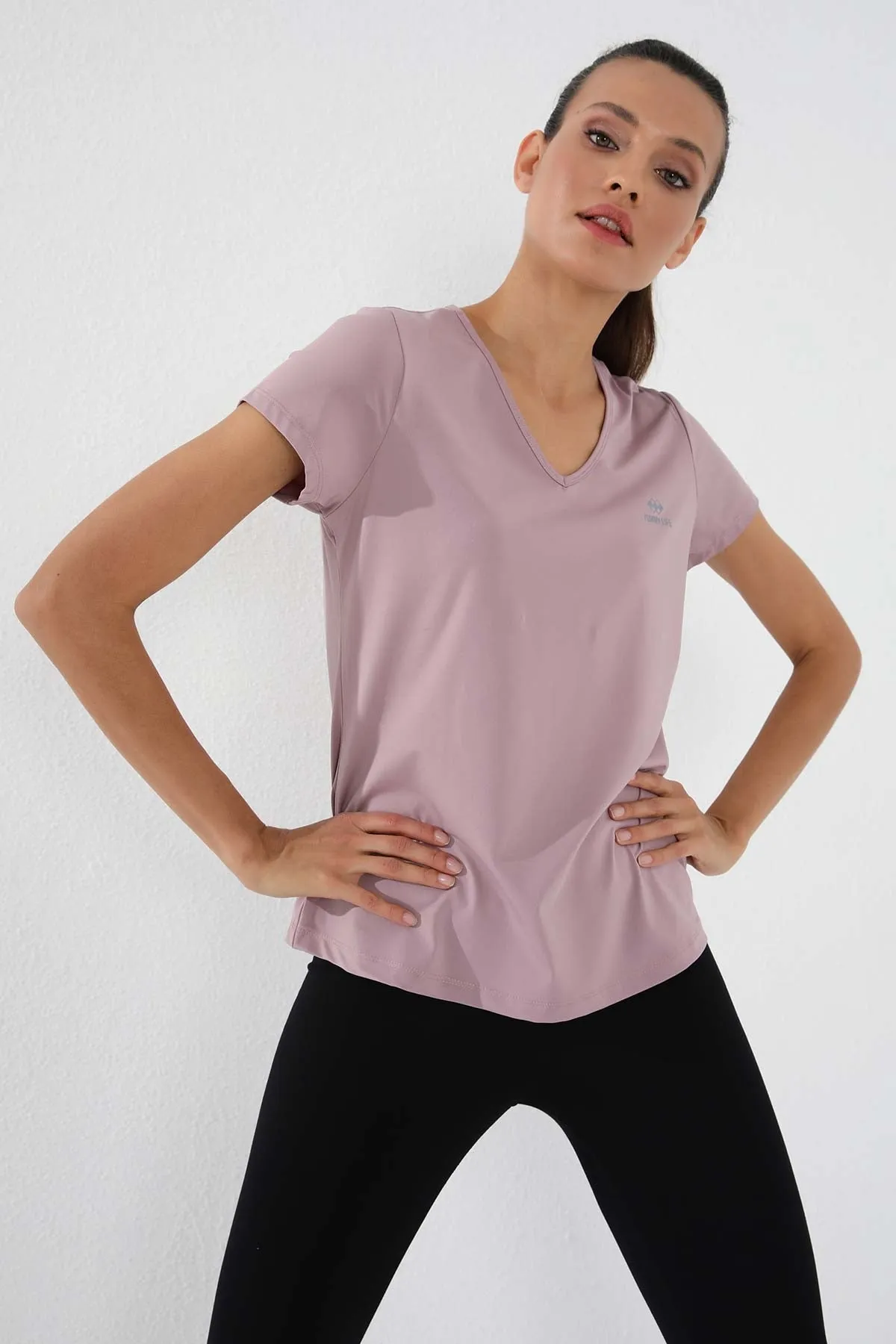 basic kisa kol standart kalip v yaka kadin t-shirt - 97145