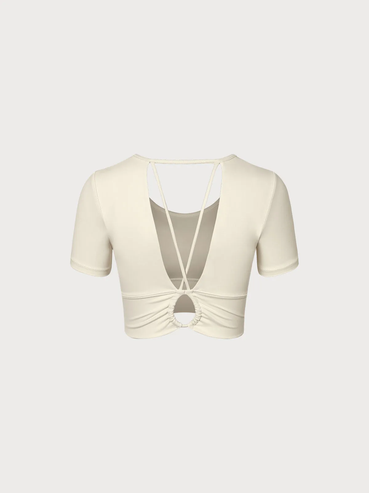 Beige Cut Out Short Sleeve Top