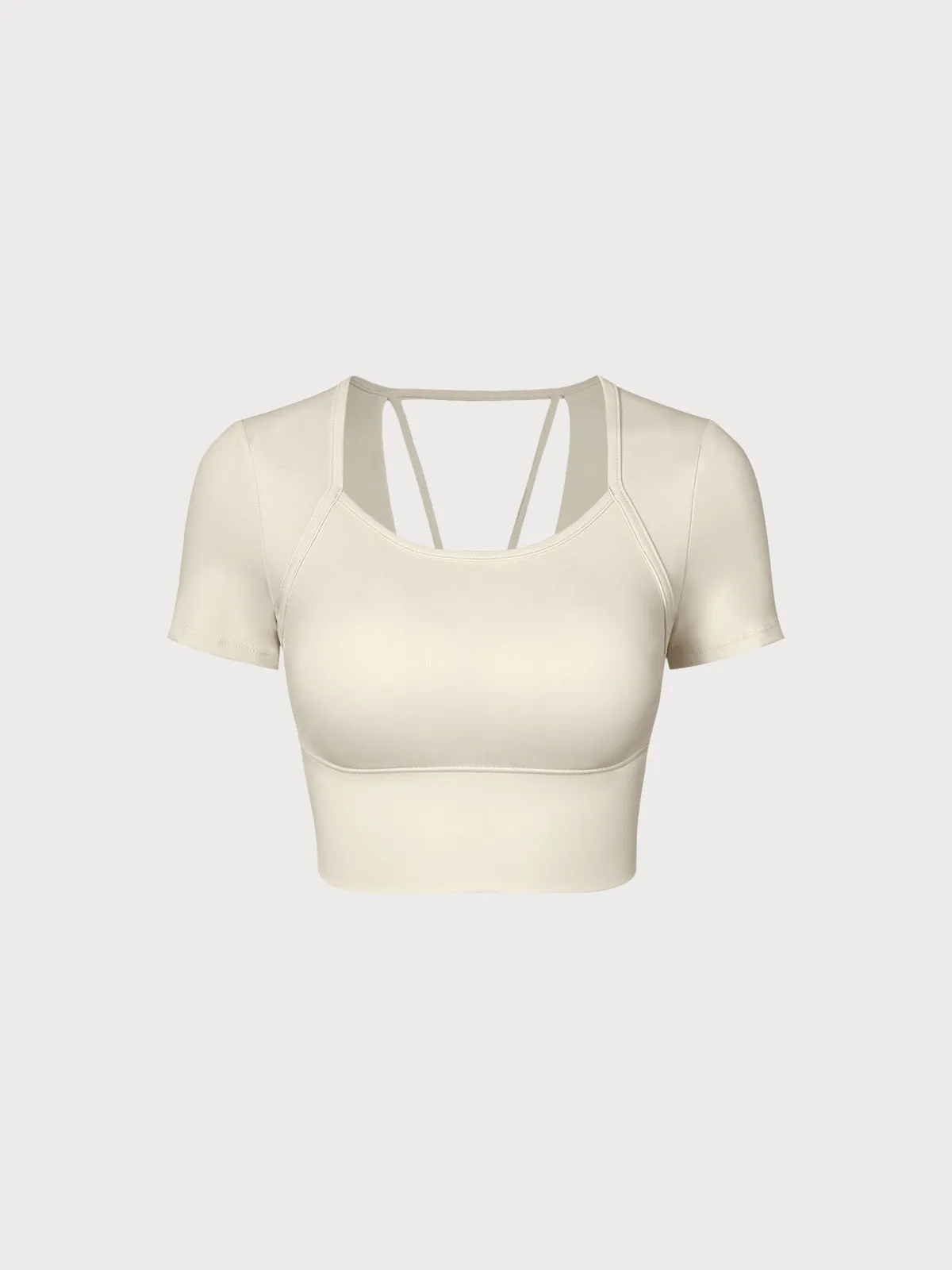 Beige Cut Out Short Sleeve Top