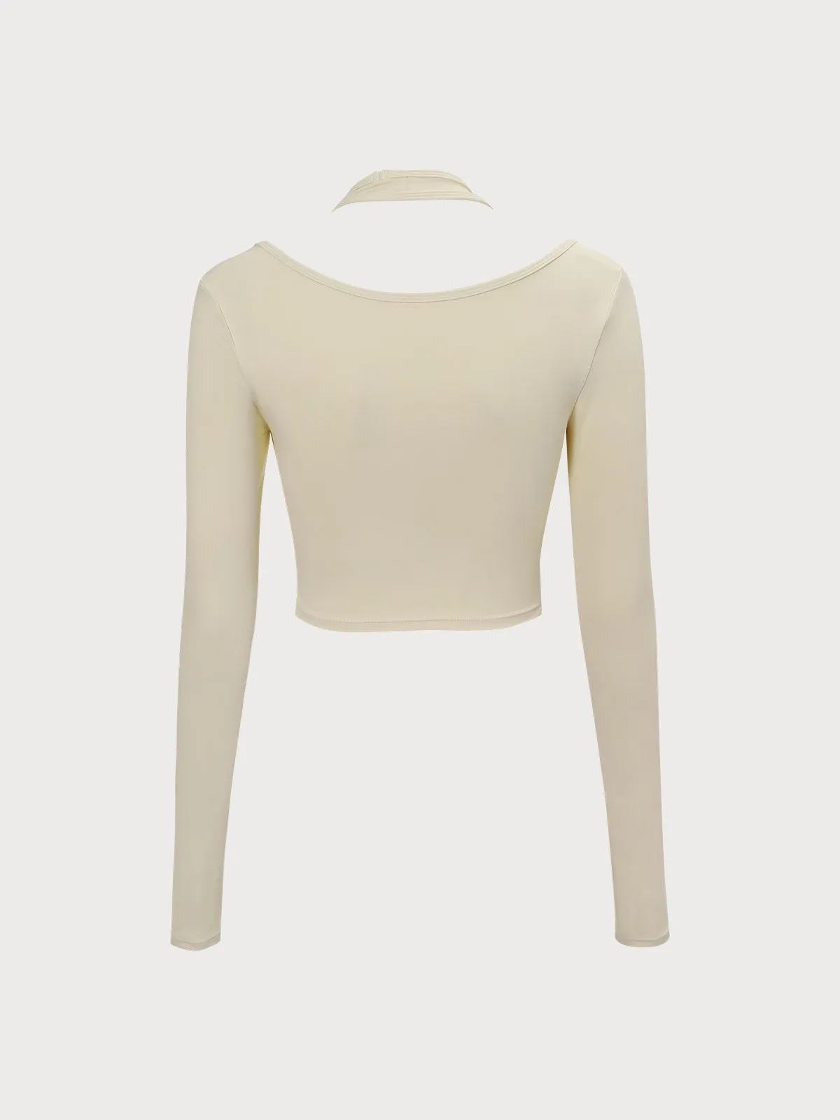 Beige Halter Long Sleeve Top