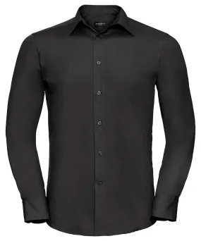 Black - Long sleeve polycotton easycare fitted poplin shirt