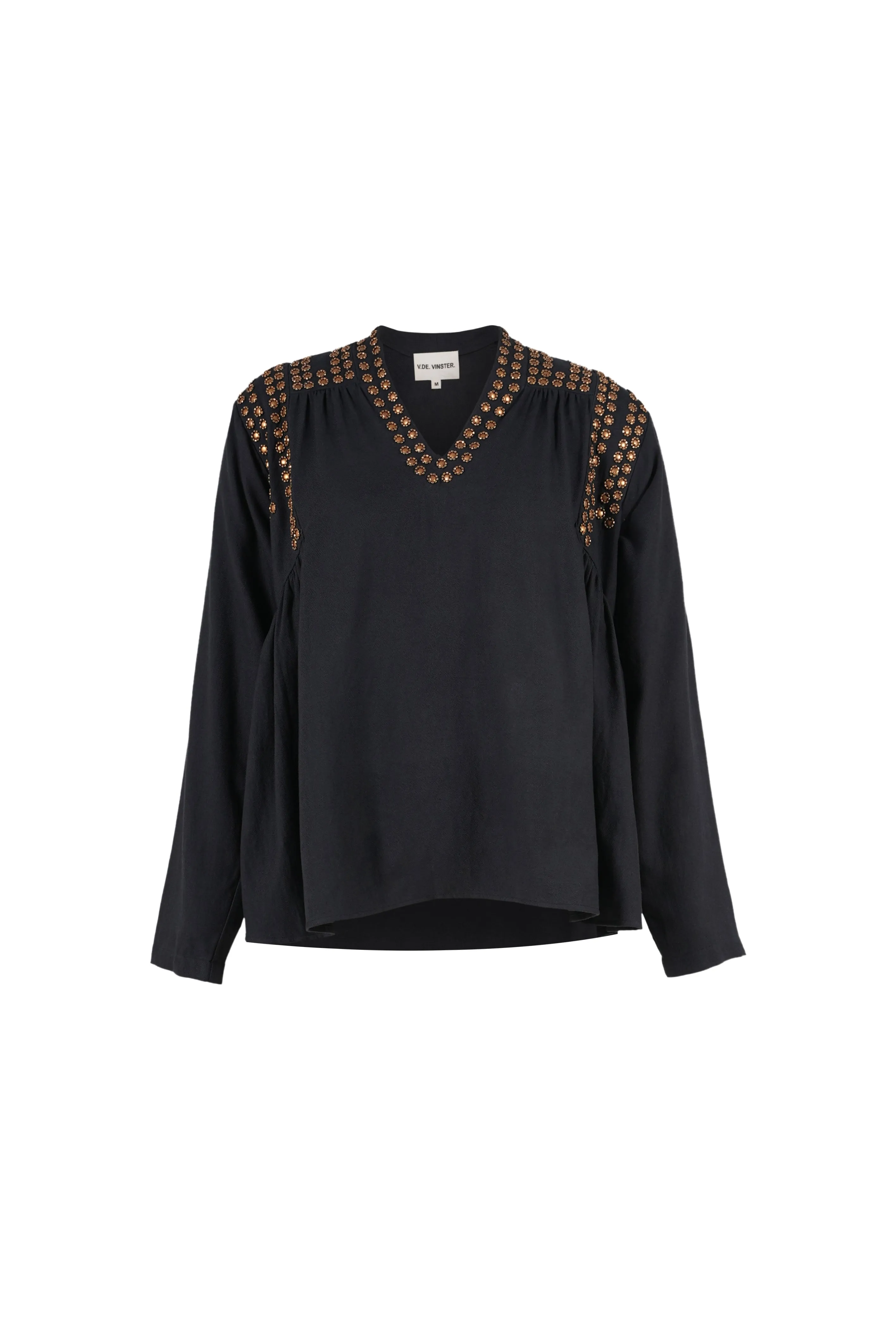 Blouse noire ornée de sequins dorés BLING