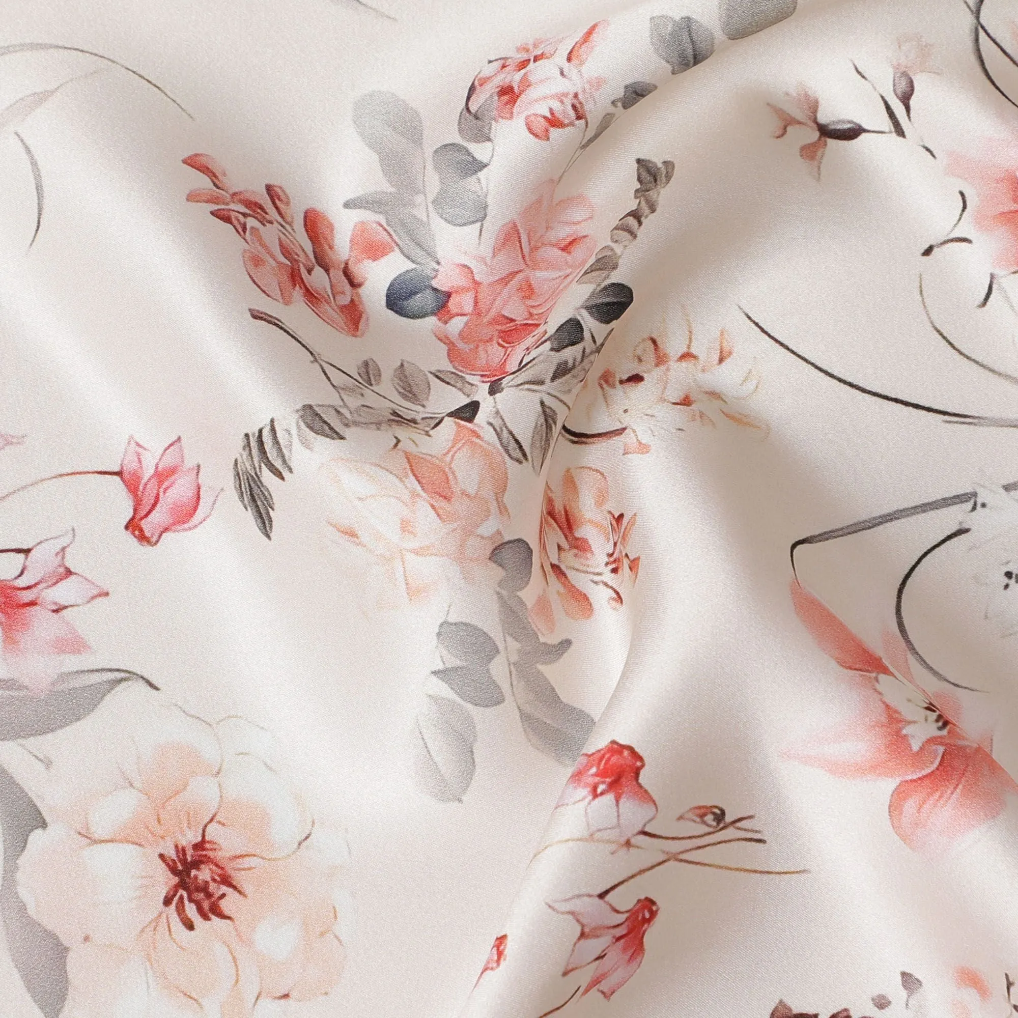 Blushing Cherry Blossom Pure Silk Satin Fabric - Exquisite Italian Fabric, 140cm Wide-D18705