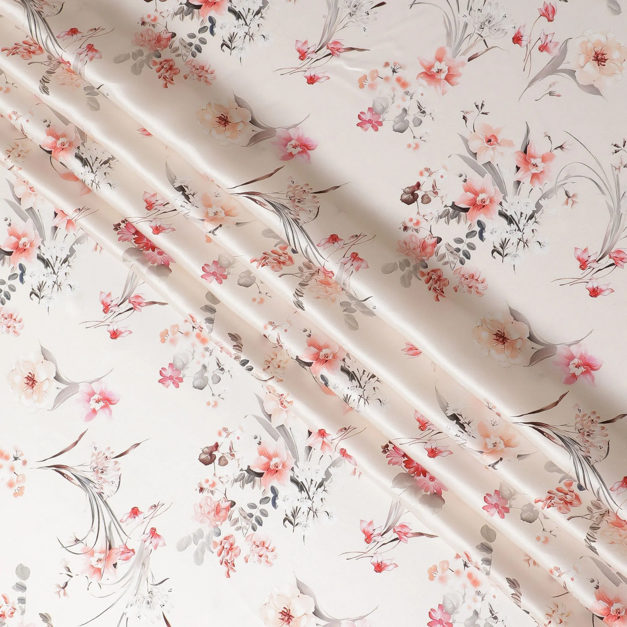 Blushing Cherry Blossom Pure Silk Satin Fabric - Exquisite Italian Fabric, 140cm Wide-D18705