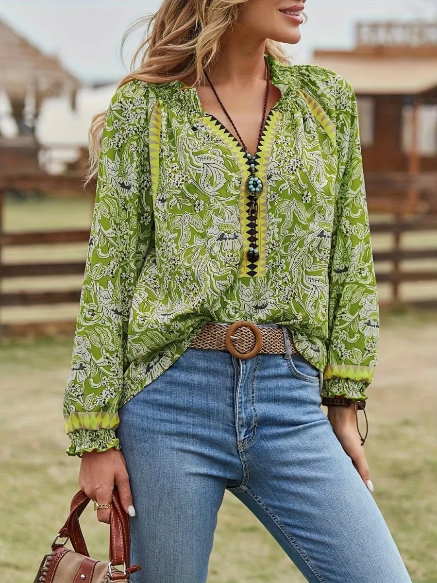 Boho Breeze Womens Paisley Blouse Long Sleeve