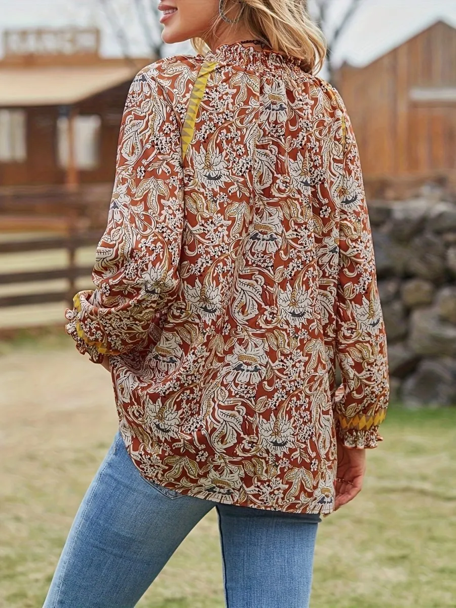 Boho Breeze Womens Paisley Blouse Long Sleeve