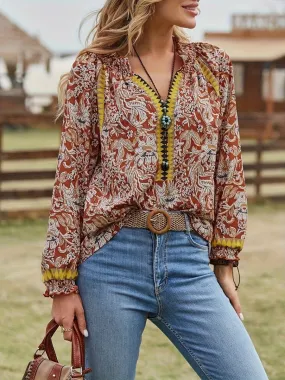 Boho Breeze Womens Paisley Blouse Long Sleeve