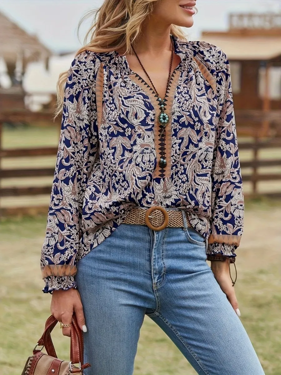 Boho Breeze Womens Paisley Blouse Long Sleeve