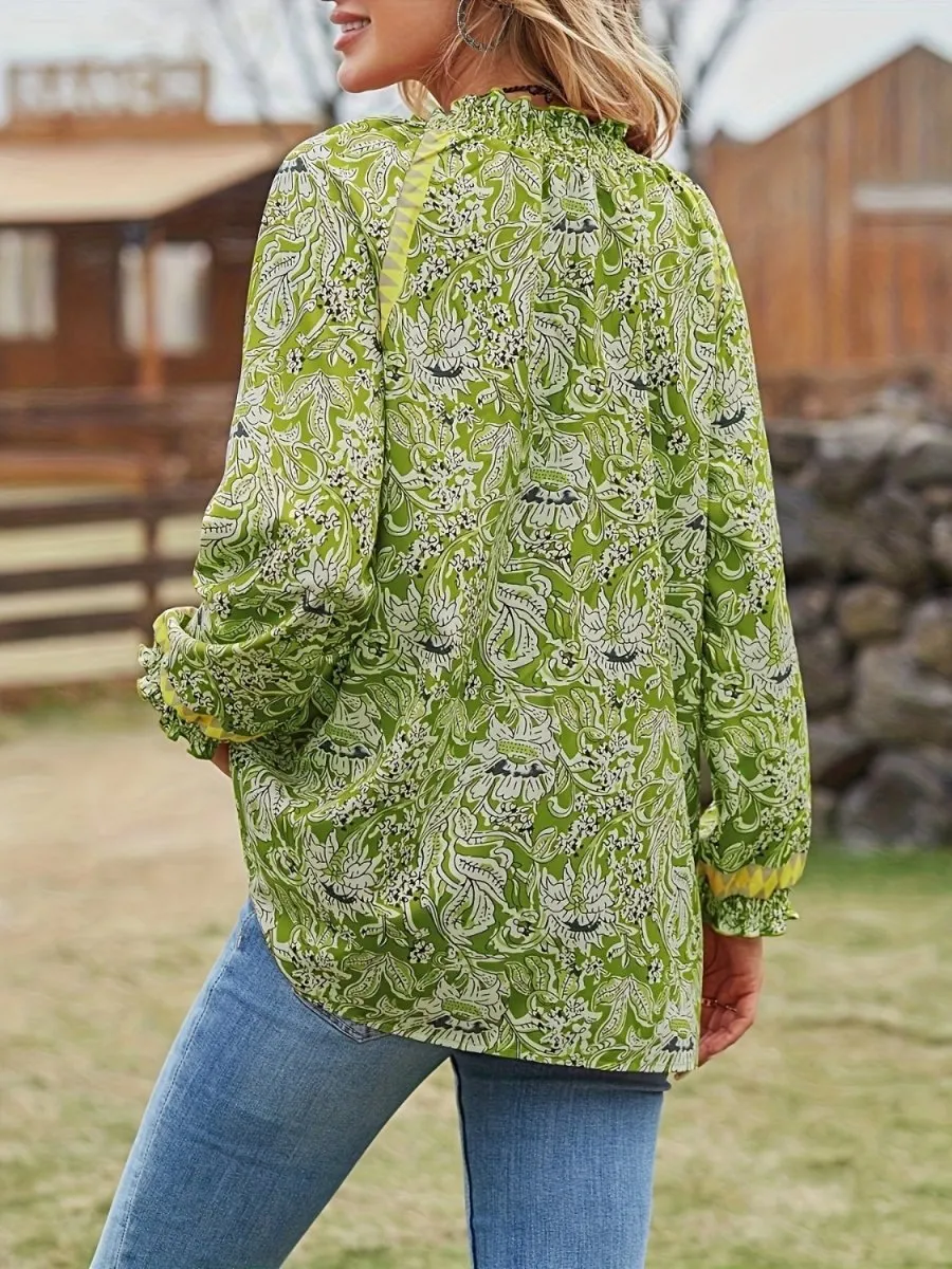 Boho Breeze Womens Paisley Blouse Long Sleeve