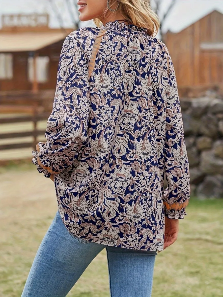 Boho Breeze Womens Paisley Blouse Long Sleeve