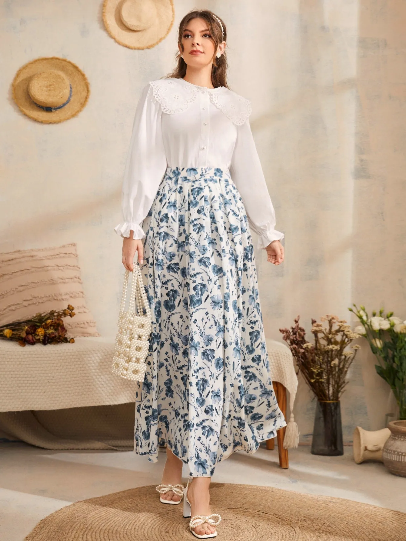 Boho Floral Zipper High Waist Maxi Women Skirt