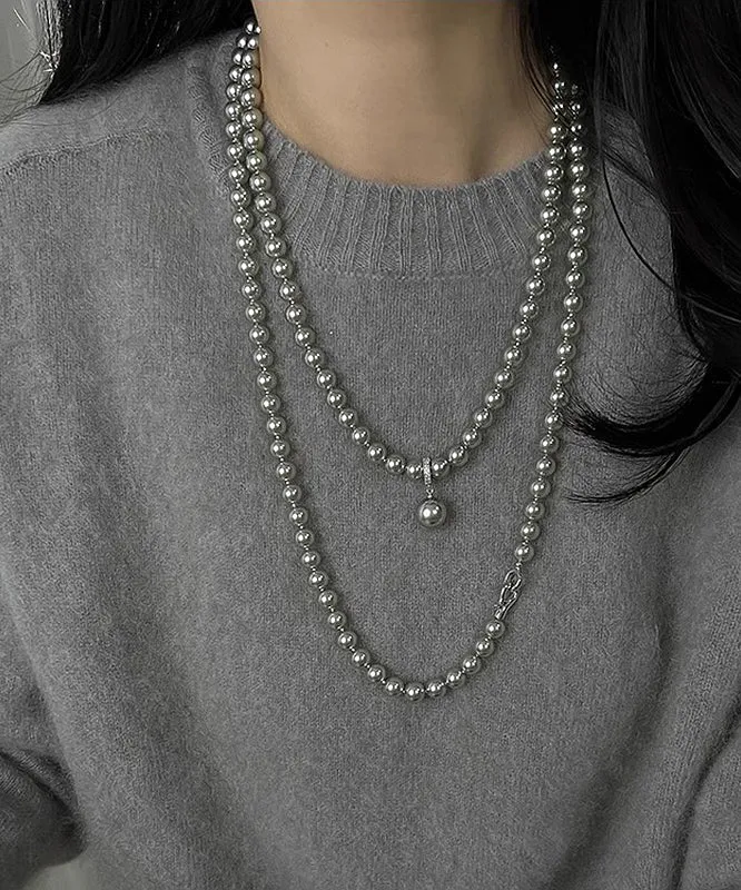 Brief Grey Pearl Tassel Pendant Necklace ZZ081