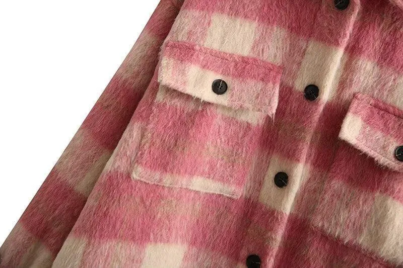 Brushed Thick Wool Plaid Shirt Jacket - Fall and Winter