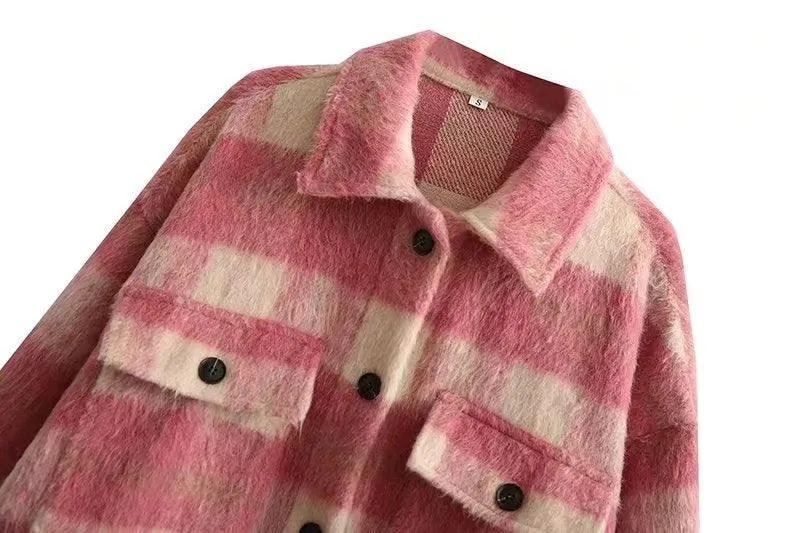 Brushed Thick Wool Plaid Shirt Jacket - Fall and Winter