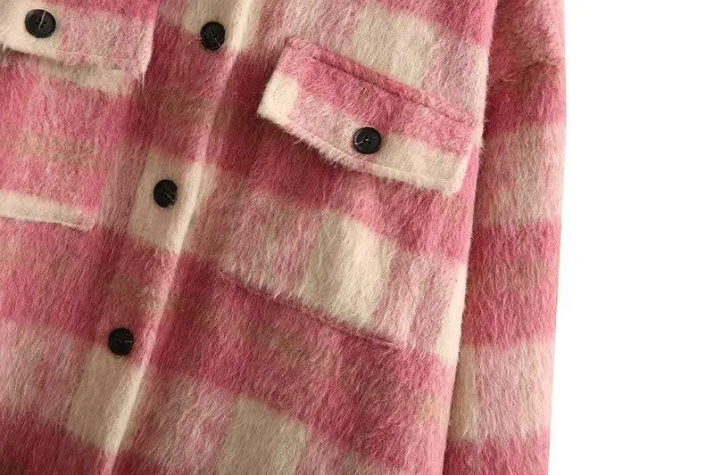 Brushed Thick Wool Plaid Shirt Jacket - Fall and Winter