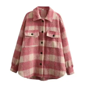 Brushed Thick Wool Plaid Shirt Jacket - Fall and Winter