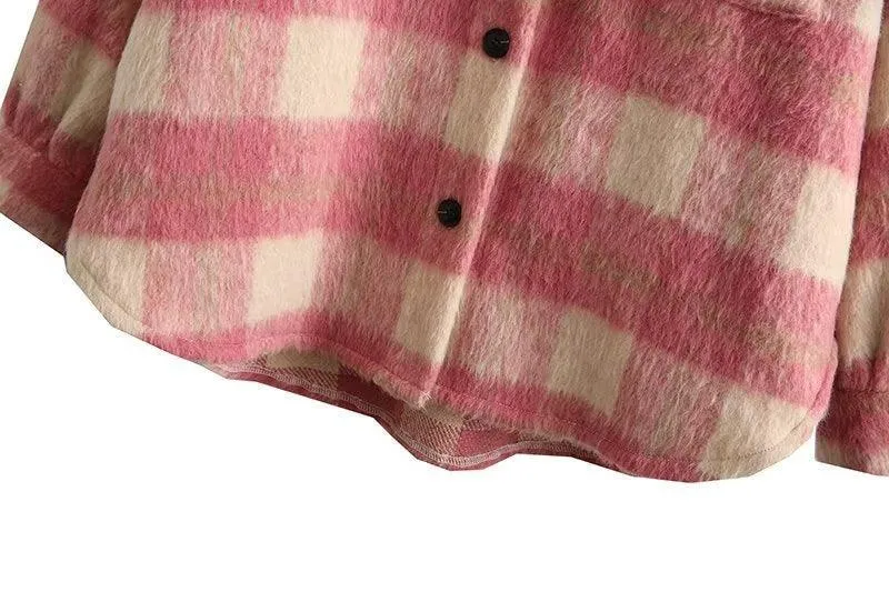 Brushed Thick Wool Plaid Shirt Jacket - Fall and Winter