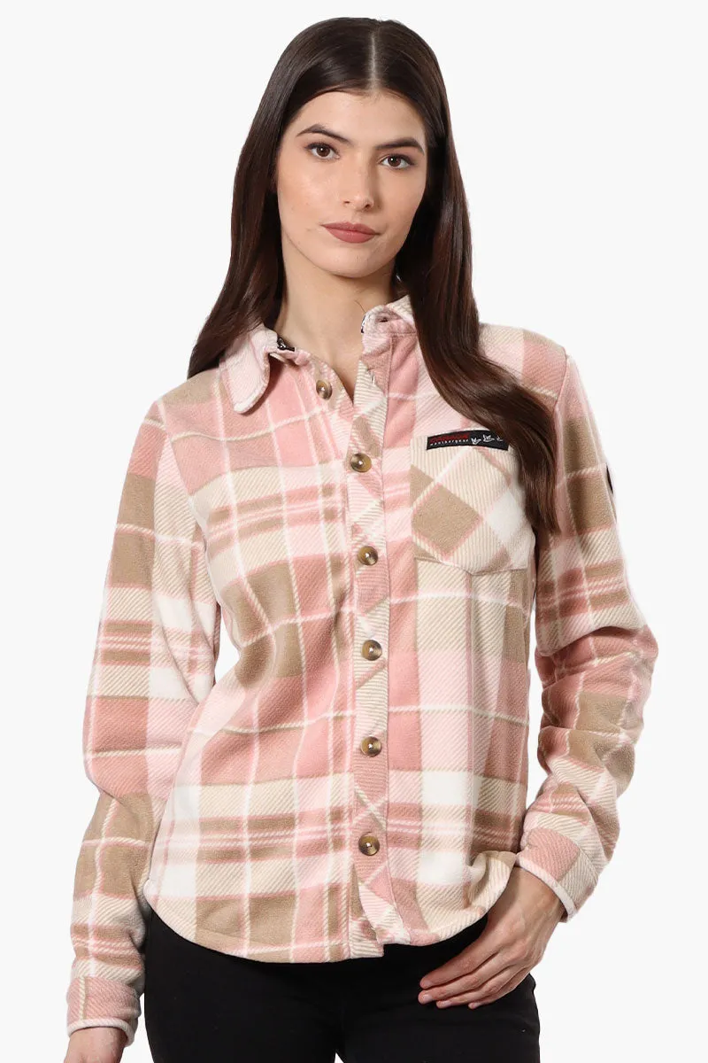 Canada Weather Gear Fleece Plaid Button Up Shirt - Pink