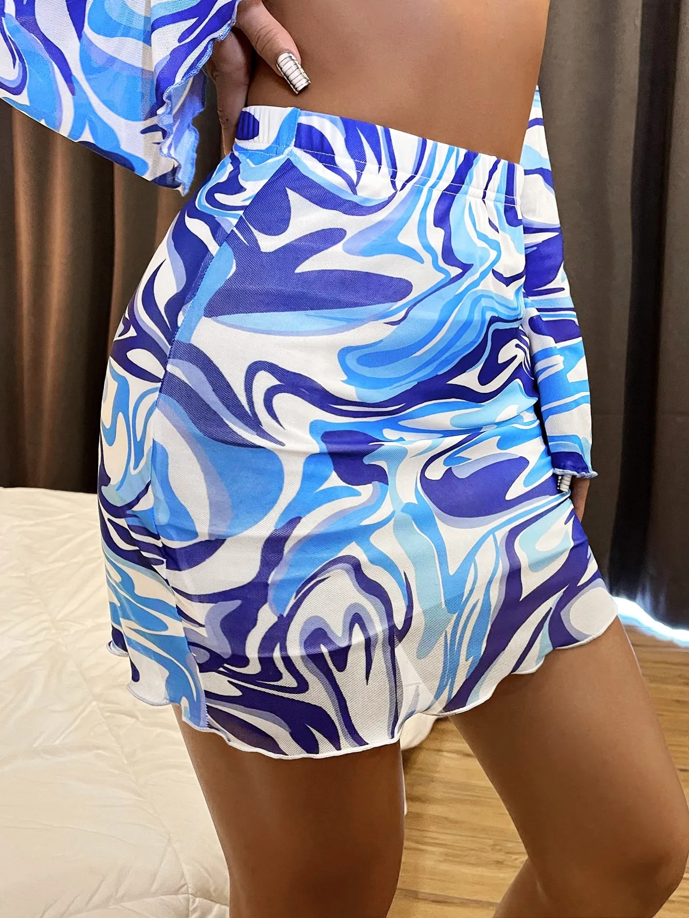 Casual Marble High Waist Mini Women Skirt