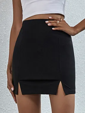 Casual Plain Split High Waist Mini Women Skirt