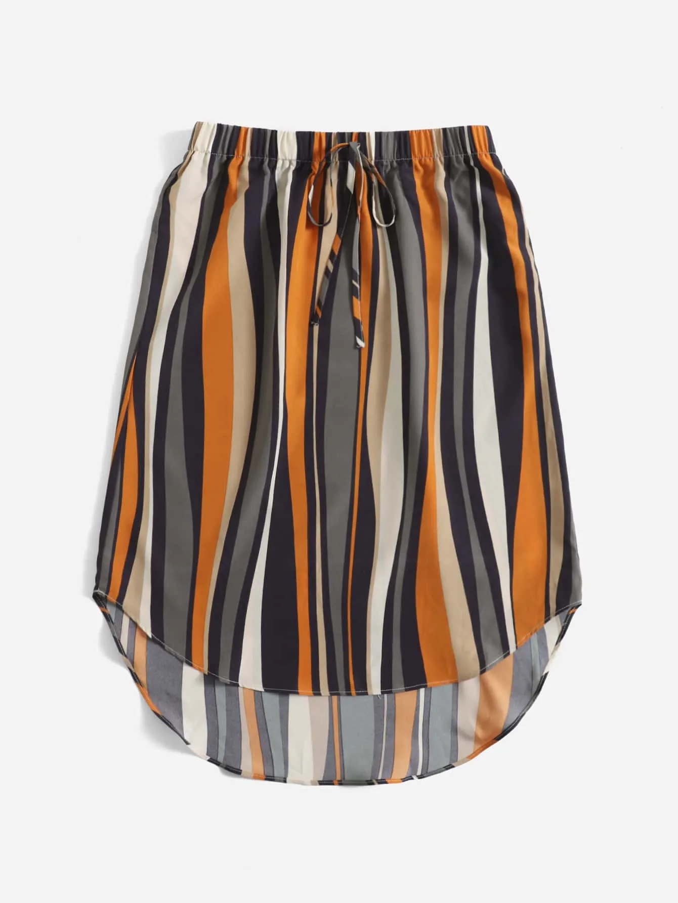 Casual Striped Tie Front Natural Short Women Skirt