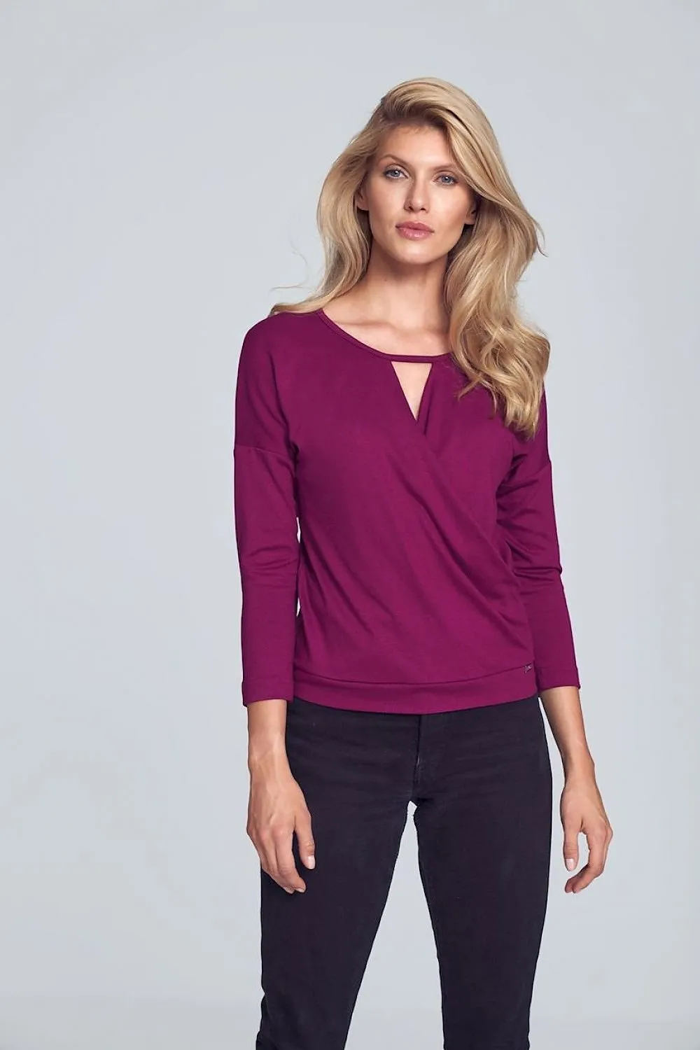 Chic Piped Envelope Neck Blouse for Timeless Elegance