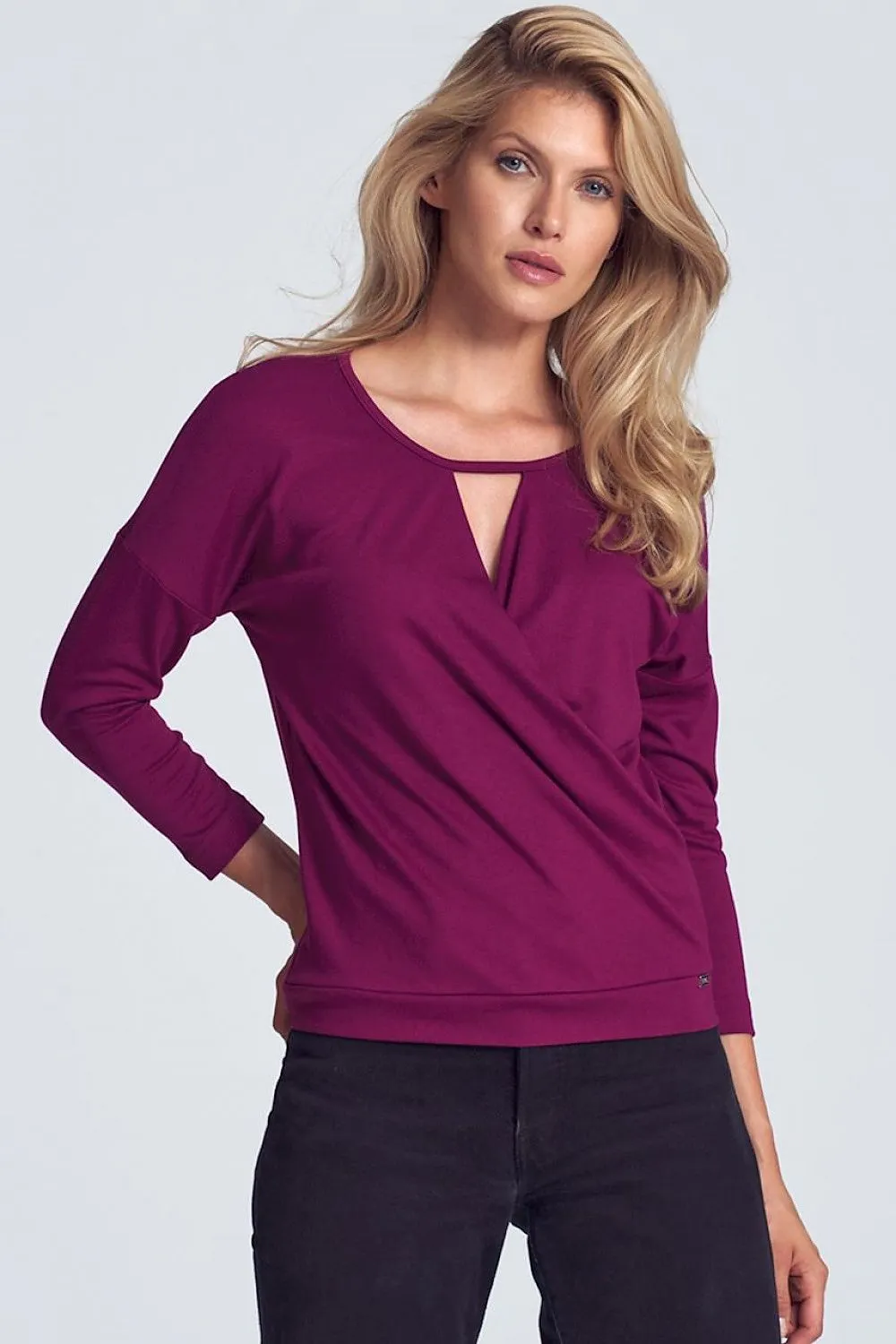 Chic Piped Envelope Neck Blouse for Timeless Elegance