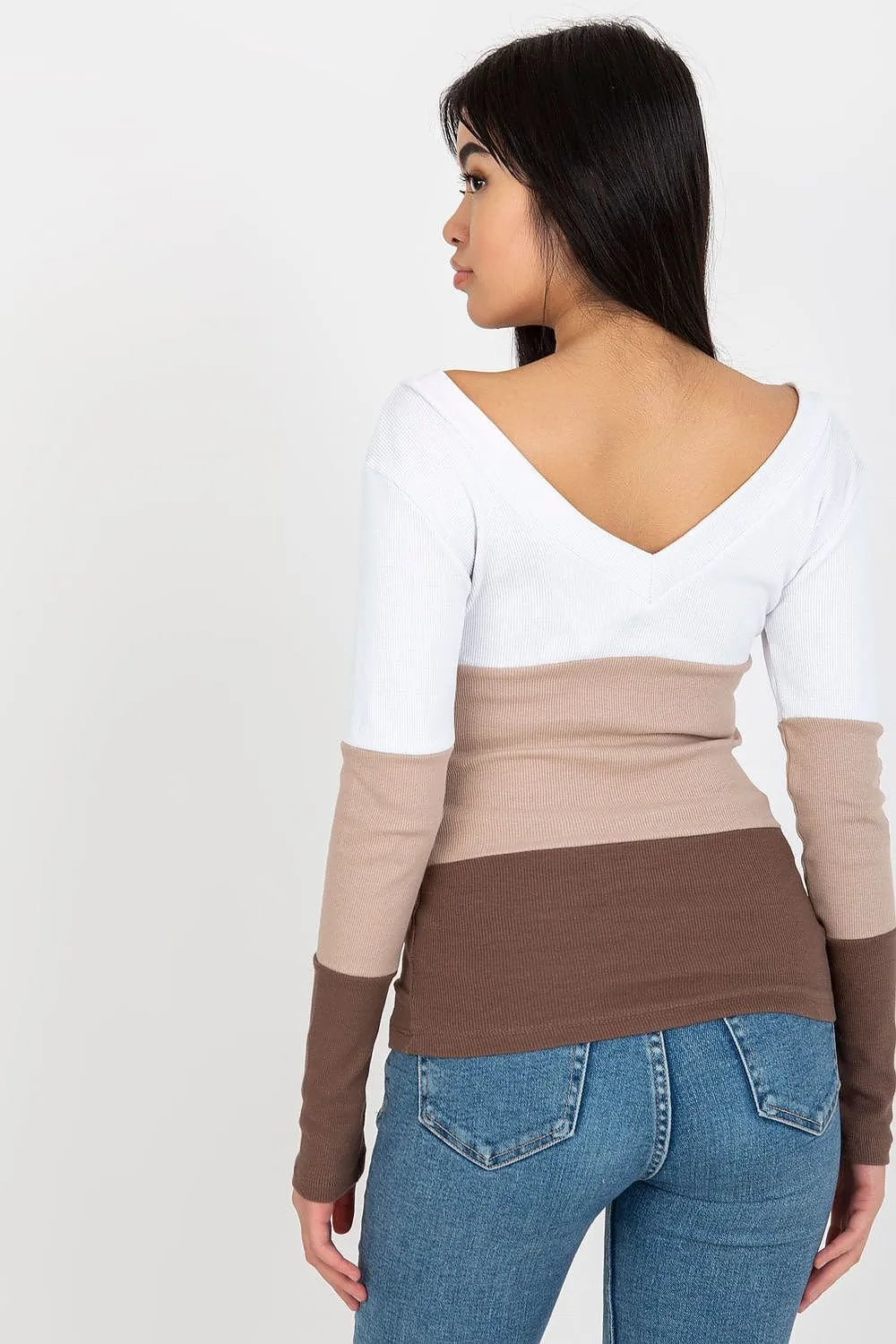 Chic Ribbed Long Sleeve Blouse with Heart-Shaped Neckline