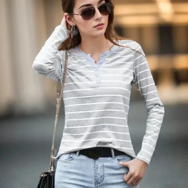 Chic Striped V-Neck Blouse for Women