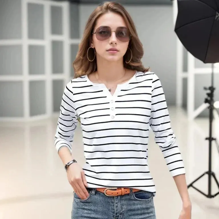 Chic Striped V-Neck Blouse for Women