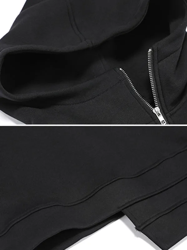 Chicmy-Stylish Black Asymmetric Zipper Hoodies