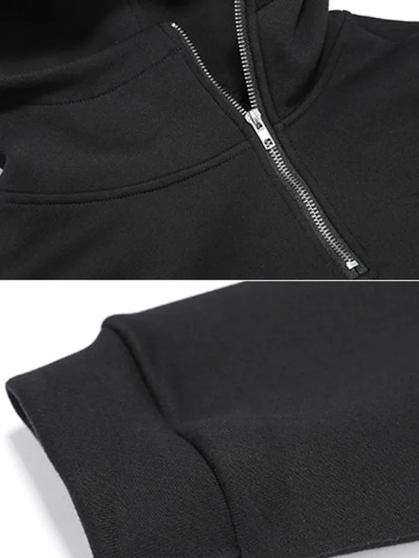 Chicmy-Stylish Black Asymmetric Zipper Hoodies