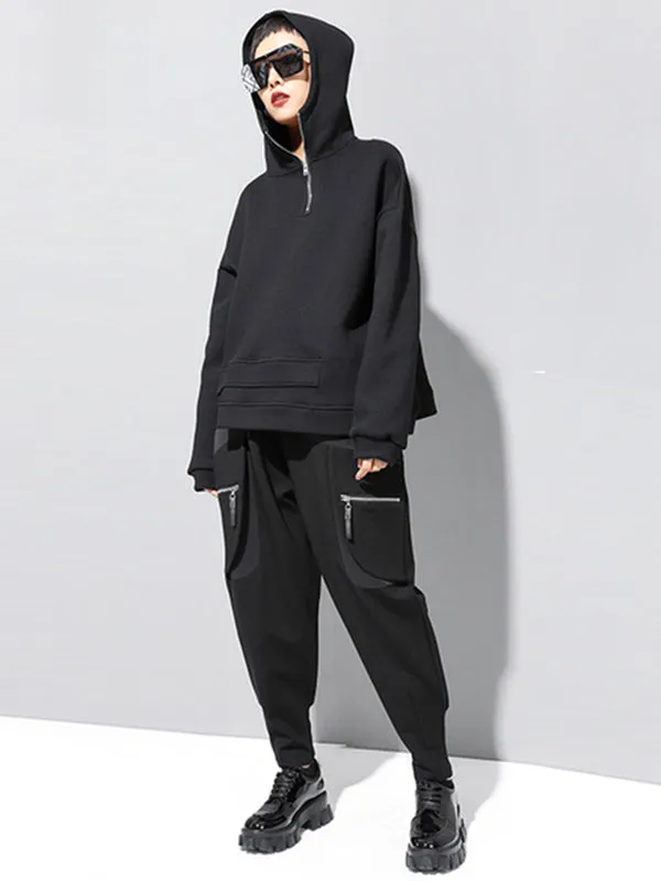 Chicmy-Stylish Black Asymmetric Zipper Hoodies