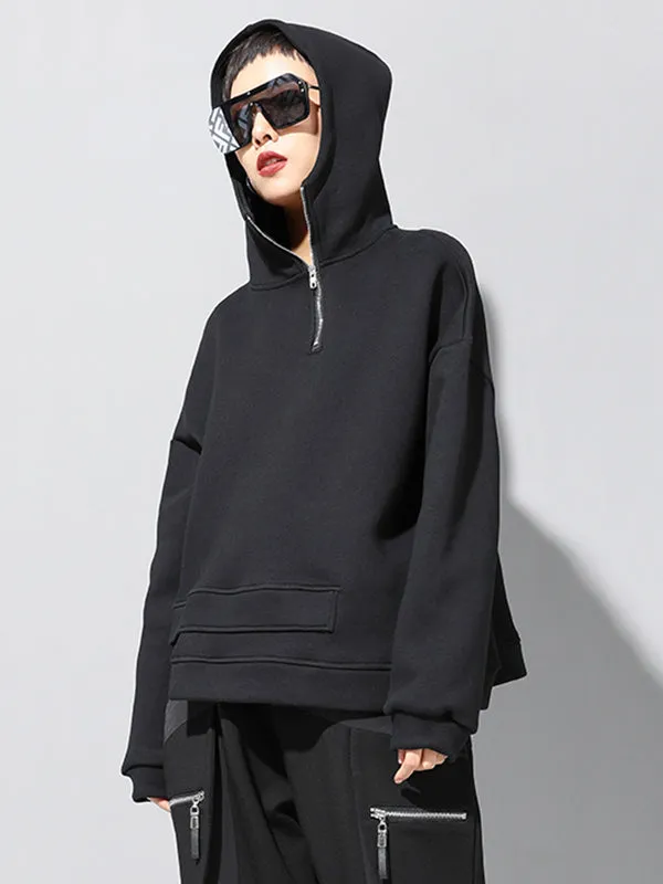 Chicmy-Stylish Black Asymmetric Zipper Hoodies