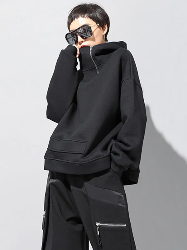 Chicmy-Stylish Black Asymmetric Zipper Hoodies