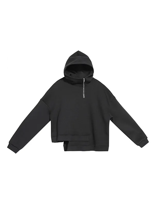 Chicmy-Stylish Black Asymmetric Zipper Hoodies