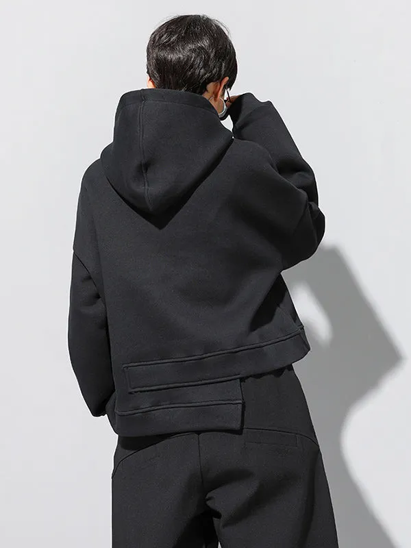 Chicmy-Stylish Black Asymmetric Zipper Hoodies