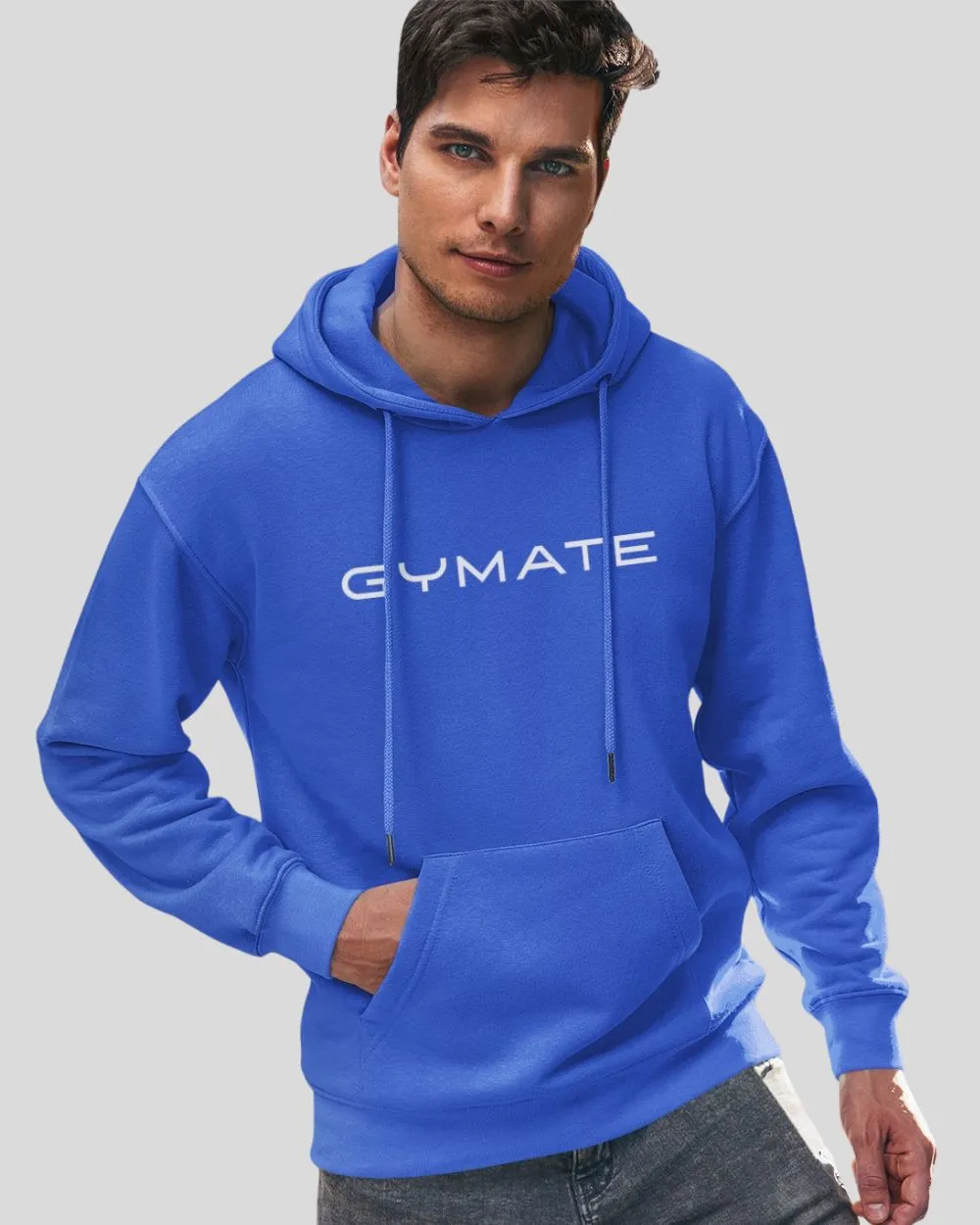 Classic Mens Blue Hoodies – Gymate Original Large Logo [Ctr]