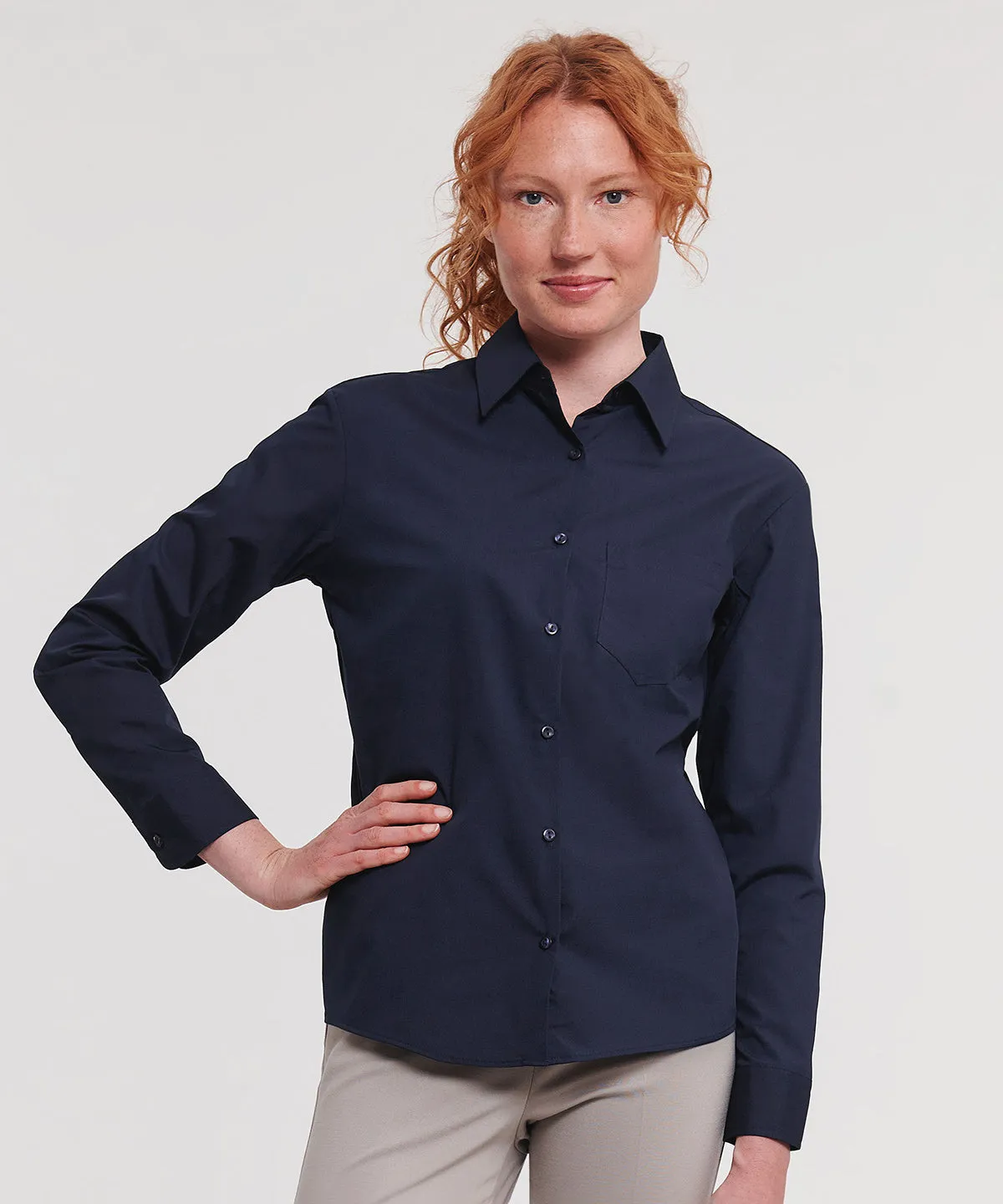 Convoy Grey - Women's long sleeve polycotton easycare poplin shirt