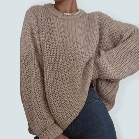 Cozy Oversized Scoop Neck Knit Sweater for Effortless Style