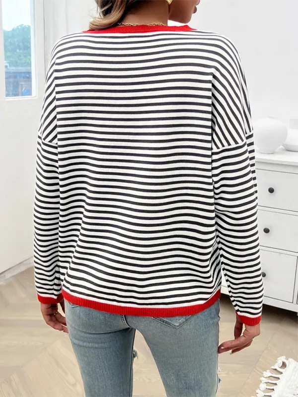 Cozy Stripe Women's Drop-Shoulder Sweater Pullover