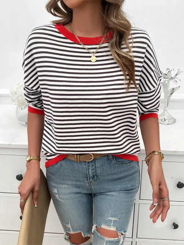 Cozy Stripe Women's Drop-Shoulder Sweater Pullover