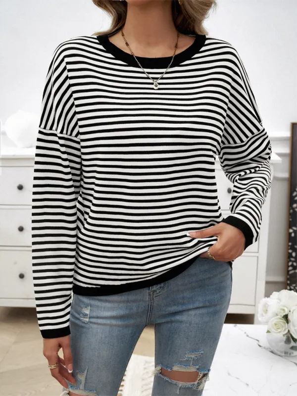 Cozy Stripe Women's Drop-Shoulder Sweater Pullover